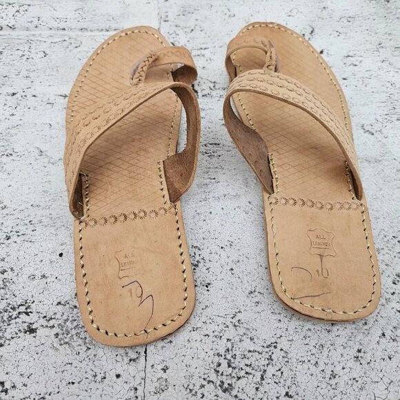 Handcrafted Men Sandal Tan Genuine Leather Flat Kolapori Juti Size 8.5 US - Picture 2 of 8